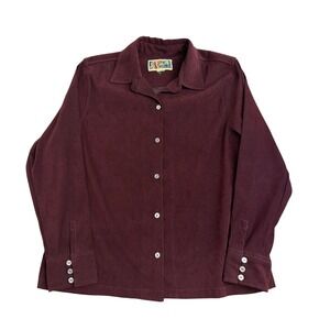 Vintage La Cabana Burgundy Faux Suede Button Down Shirt Triple Cuff Womens